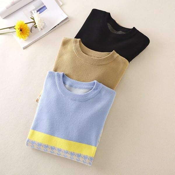 JYHBHMZG Elegante pied-de-poule losse trui vrouwen herfst winter Koreaanse kleur bijpassende jas O-hals gebreide ondertrui